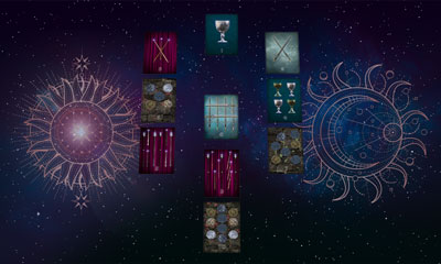 Karten mit numerischen und astrologischen Symbolen zur Anzeige der täglichen Ziehung der Kabbala.