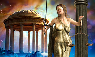 Frau in goldenem Gewand vor dem antiken Orakel von Delphi Illustration, inspiriert von zeitlosen OrakelsprÃ¼chen.