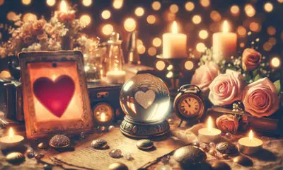 Ein Liebesorakel mit Tarotkarten, Rosen und einem Herzen im Kerzenlicht