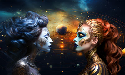 Digitale Kunst eines Horoskops fÃ¼r den Tag mit Sternzeichen und einem astrologischen Rad im Hintergrund.