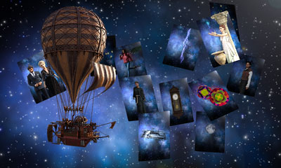 Traumkarten mit verschiedenen Traumsymbolen und einem Heißluftballon zur Traumdeutung
