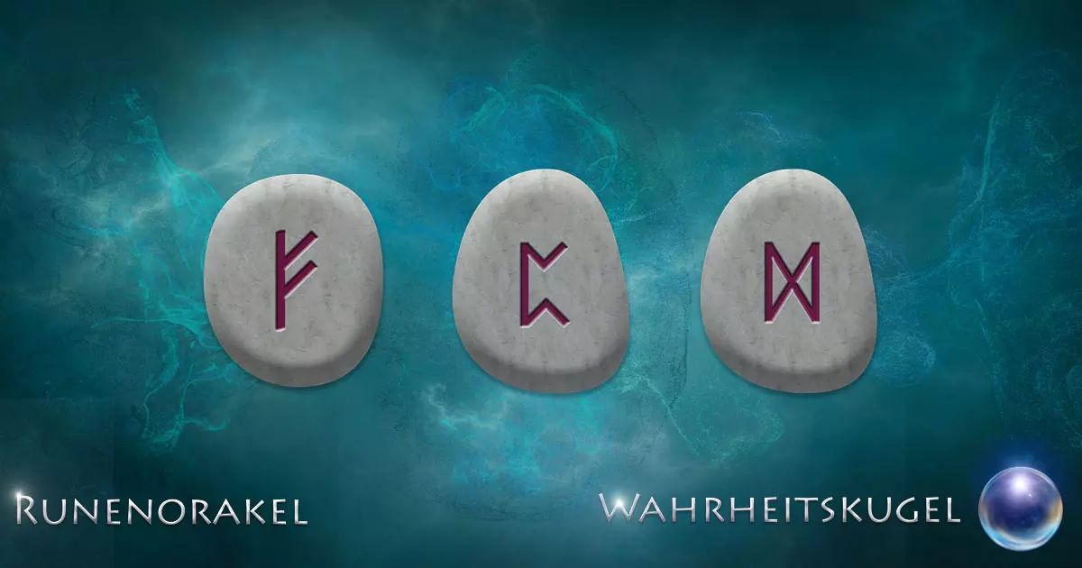 Drei Runensteine vor nebelverhangenem Hintergrund stellen ein altes Runenorakel dar.