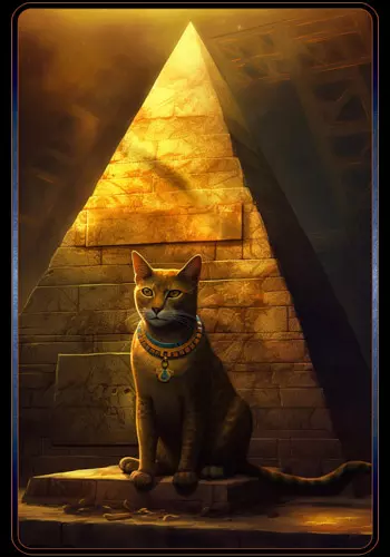 Krafttier Katze vor kleiner Pyramide