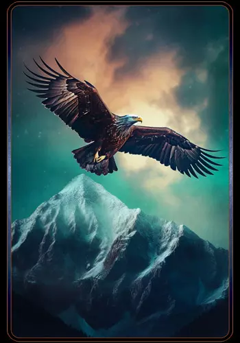 Krafttier Adler fliegt über einem Gipfel