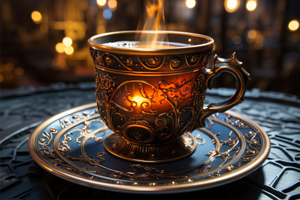 orientalische gefüllte Kaffeetasse vor dem Kaffeesatzlesen