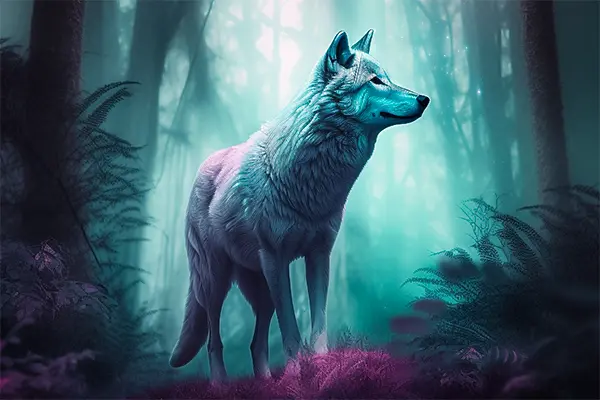 Ein Wolf in einem magischen Wald