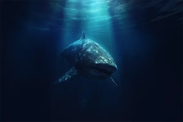 Ein Grönland Hai der unter Wasser schwimmt