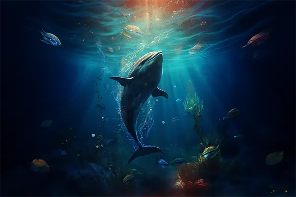 Ein Delfin der unter Wasser zur Oberfläche schwimmt