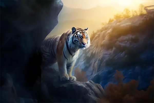 Ein Tiger auf einem Felsen im Himalaja