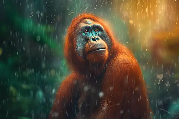 Ein Orang-Utan im Regenwald