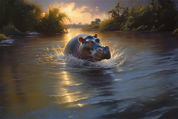 Ein Nilpferd das in einem Fluss badet
