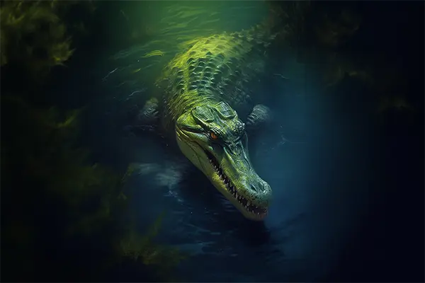 Ein Krokodil in seichtem Wasser