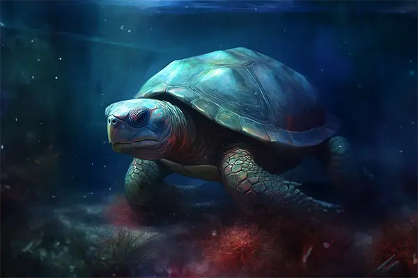 Eine Schildkröte die auf dem Grund des Meeres taucht