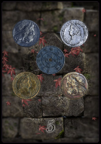 Tarotkarte - Fünf der Münzen
