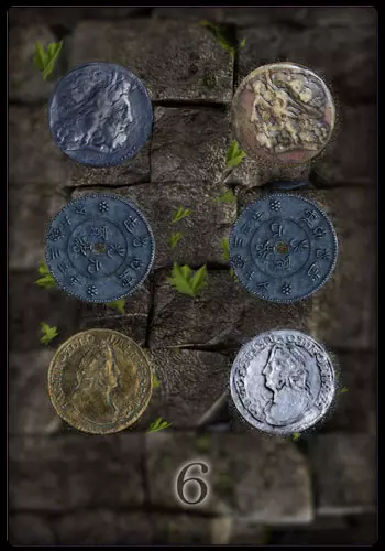 Tarotkarte - Sechs der Münzen