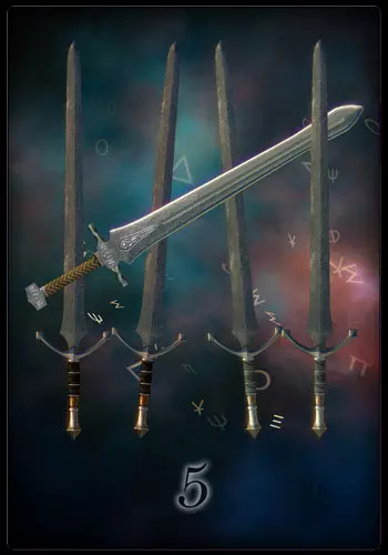 Tarotkarte - Fünf der Schwerter